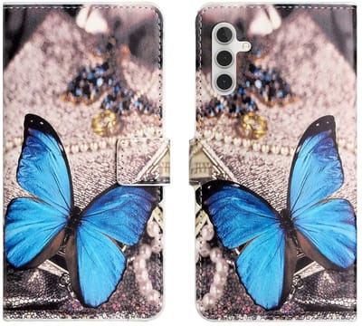 Hoesje Geschikt voor Samsung Galaxy A37 | Portemonnee Book Case | Beschermhoes | Magneet Sluiting | Vlinder Blauw Print
