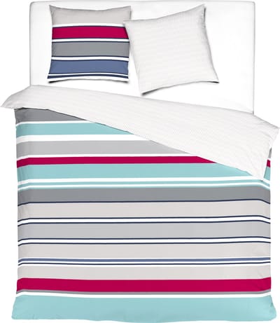 Mistral Home - DEKBEDOVERTREK - katoensatijn - 140 x 200 cm + 65 x 65 cm - eenpersoons - strepen - blauw
