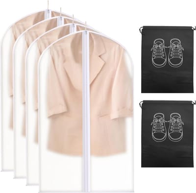 JGS ® Set van 4 Kledinghoezen, 2 Schoenentassen en Transparante Ophangtas met Rits voor Bescherming