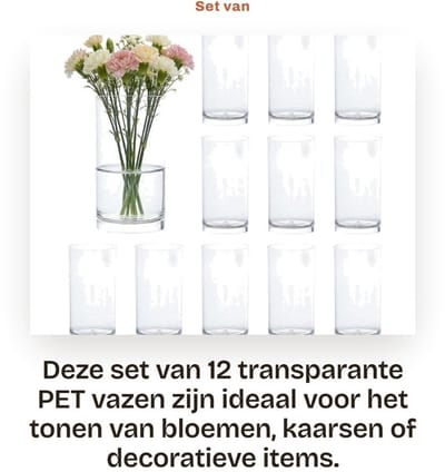 Dailygoods- Cilinder Vaas Onbreekbaar - 12 Stuks - PET Plastic - 8.5x15cm - Transparant - Duurzaam - Ideaal voor Bloemen en Kaarsen - Decoratieve Vaas