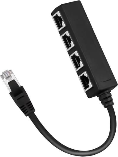Netwerk Splitter - Kleine Adapter - Internet Delen - 1 naar 4 Poorten - 20 cm - Zwart