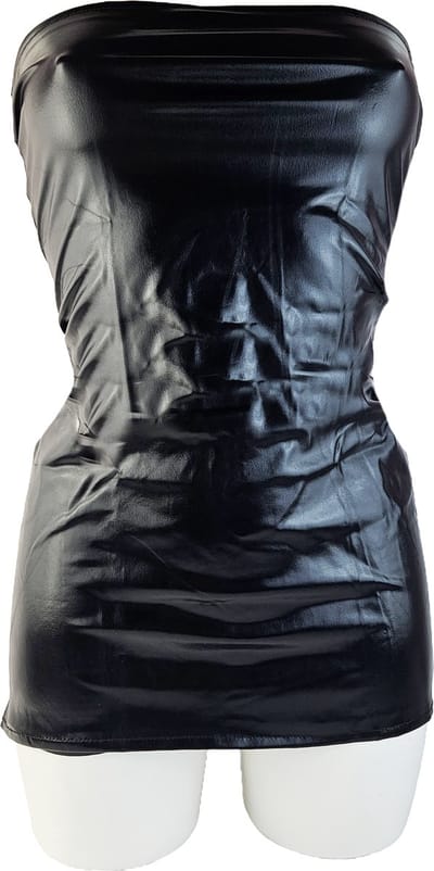 BamBella® - Jurk - Maat Onesize - Shiny Wetlook - rokje Super shine metallic Lame Glans Zwart