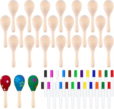 24-delige set houten maracas voor kinderen - inclusief acryl verf pennen. Perfect voor feesten en decoraties.