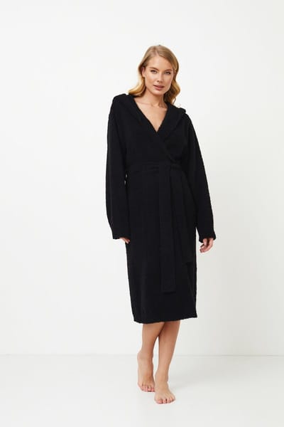 Zwarte damesbadjas Rory-capuchon-ochtendjas-luxury bathrobe-maat S