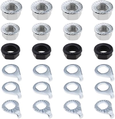 Dailygoods- Fiets Wielas Moer Set - 4x M8/M9.5/M10 - 8x 10mm/8mm Veiligheidsring - Metaal - Zilver/Zwart - Vervangingsset voor Fietswielas - Fietsmateriaal