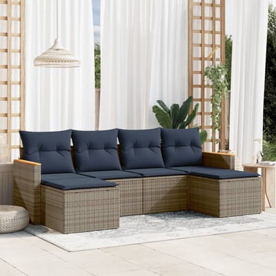 vidaXL - 6-delige - tuinbankset - met - kussens, - grijs - polyrotan