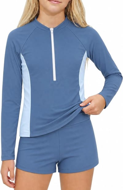 Meisjes Rashguard met Padding, Lange Mouwen Zwemset voor Kinderen, Twee Delige Badkleding 7-16 Jaar