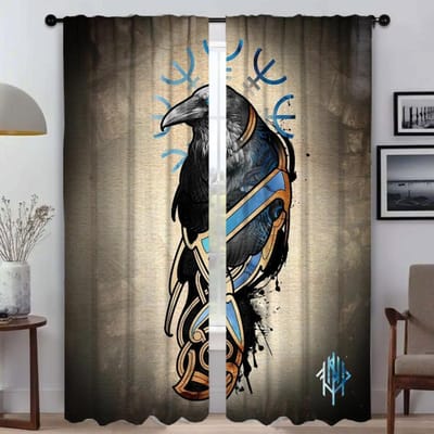 Elegante Kamergordijnen 2 Stuks Vikings Odins Raven Muninn Gordijnen voor Slaapkamer Afscheiding Woonkamer Gordijnen Shades Keuken W60xH90cmx2pcs-CL