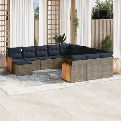 vidaXL - 12-delige - tuinbankset - met - kussens, - grijs - polyrotan