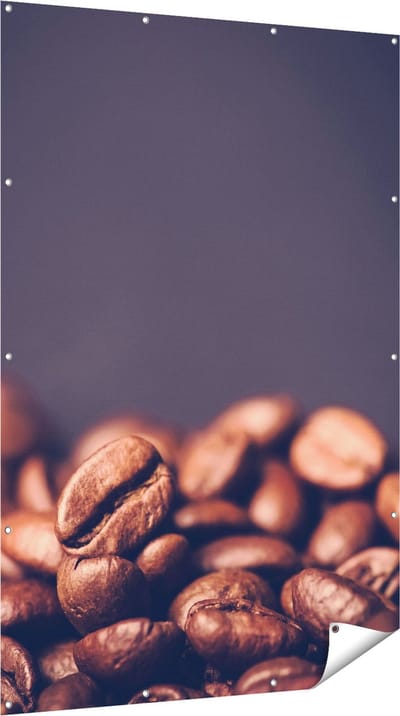 Gards Tuinposter Koffie Bonen op een Zwart Achtergrond - 120x180 cm - Tuindoek - Tuindecoratie - Wanddecoratie buiten - Tuinschilderij