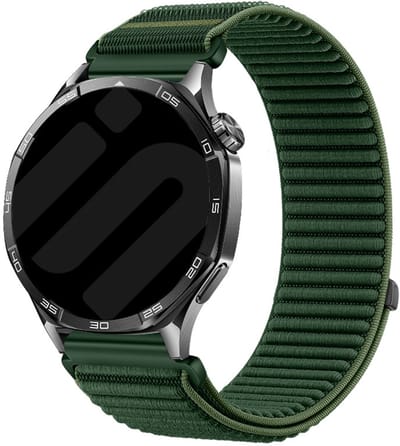 Strap-it Wave nylon bandje 20mm - Geschikt voor Samsung Galaxy Watch 7 / 6 / 5 / 4 (Pro / Classic) / 3 - 41mm / 42mm / Active 40 & 44mm / FE - Polar Ignite / Unite - Withings ScanWatch 2 - 42mm / Nova / Steel HR 40mm (donkergroen)