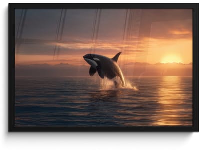 Poster in lijst - Fotolijst 60x40 cm - Posters - Orka - Zee - Zonsondergang - Posterlijst zwart - Decoratie - Wanddecoratie woonkamer - Muurdecoratie slaapkamer