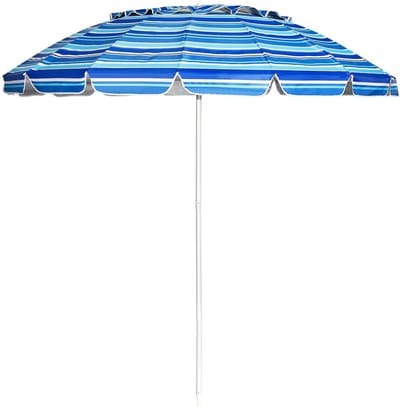 Costway Strandparasol, 182 cm, strandparasol, tuinparasol, windbestendig, stevig, UPF 50+, 30 graden knikbaar, zonwering, met grondpen en draagtas voor balkon, tuin en terras