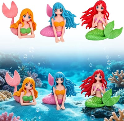 Set van 3 mini zeemeermin figuren voor taartdecoratie, aquarium en feeëntuin, perfect als cadeau voor meisjes en maritieme thema's