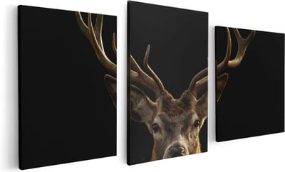 Artaza Canvas Schilderij Drieluik Hertenkop - Hert  - 120x60 - Foto Op Canvas - Canvas Print