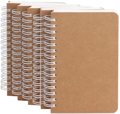Set van 5 Spiralen Notitieboekjes Kraft Kaft A6 Formaat-180 Blanco Pagina's