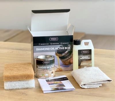 WOCA – Diamond Oil Active Box – Naturel – 250 ml – Voor Houten meubels - Olie – Intensiefreiniger – Onderhoudsset