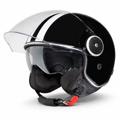 VINZ Arenas Scooterhelm / Motorhelm Retro - Brommer & Snorfiets Helm - ECE 22.06 - Heren & Dames - Glans Zwart - S