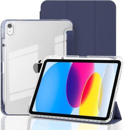 Hoes geschikt voor iPad 2025 hoes Donker Blauw - iPad A16 hoes 11th Generation hoes - iPad 2022 hoes Smart Case met Harde Doorzichtige Achterkant en Pencil Slot