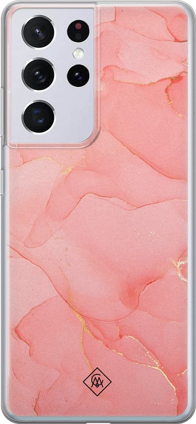 Casimoda® hoesje - Geschikt voor Samsung S21 Ultra - Marmer Roze - Backcover - Siliconen/TPU - Roze