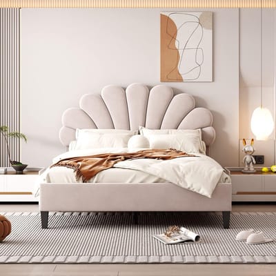 Gestoffeerd Tweepersoonsbed met Hoofdbord 140x200 cm, Slaapkamerbed met Lattenbodem