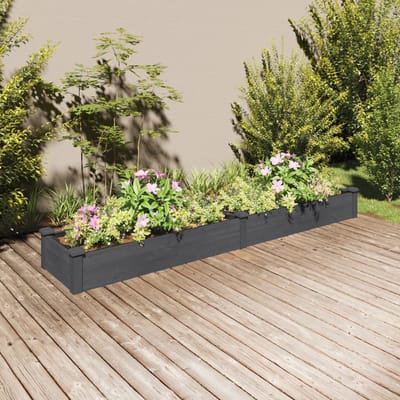vidaXL - Plantenbak - verhoogd - met - voering - 240x45x25 - cm - vurenhout - grijs