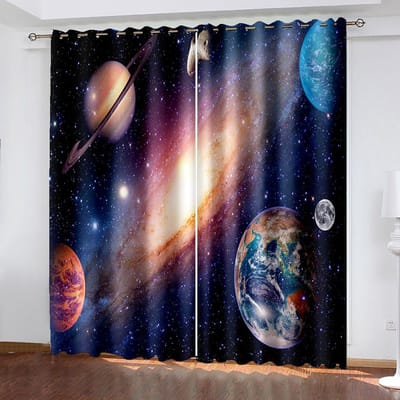 3D Digitaal Print Gordijnen voor Woonkamer 2 Stuks Gratis Verzending Het Grote Zonnestelsel en Andere Sterren Raamgordijn Draperieën 100W130H(CM)40x51in&Grommet Top
