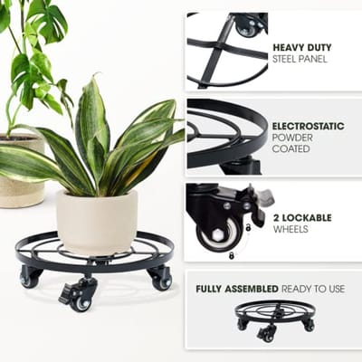 2-Pack 14 Inch Upgraded Plant Caddy with Wheels - Heavy Duty Plant Stand for Easy Transport