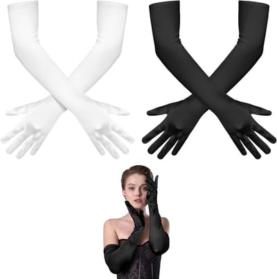 Elegante Lange Satijnen Opera Handschoenen voor Dames in Zwart - Ideaal voor Bruiloften, Avondfeesten en Dansen in 1920s Stijl