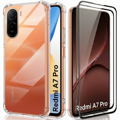 Hoesje en Glas Geschikt voor Xiaomi Redmi A7 Pro - Transparant - Casemania Anti-shock Back Cover - Extra Stevig Val en Stootbescherming Telefoonhoesje + 2x Tempered Glazen Screenprotectors