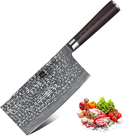 Xinzuo B1H Series – Cleaver (Koksmes) – Professioneel – Gehamerd Damascus staal (67 laags met kern van 10Cr15CoMoV) – Vlijmscherp keukenmes – Inclusief geschenkdoos