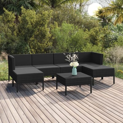vidaXL - 7-delige - Loungeset - met - kussens - poly - rattan - zwart