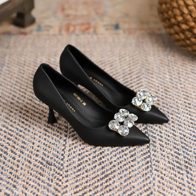 Strass Hoge Hakken Dames Stiletto Dames Lente en Zomer Casual Mode Puntige Schoenen 39 black