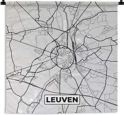 Wandkleed - Wanddoek - Stadskaart – Zwart Wit - Kaart – Leuven – België – Plattegrond - 180x180 cm - Wandtapijt