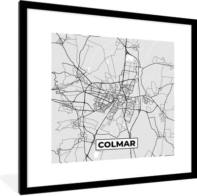 Fotolijst incl. Poster - Plattegrond - Kaart - Stadskaart - Frankrijk - Colmar - 40x40 cm - Posterlijst