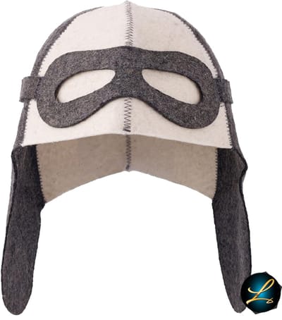 Sauna Hoed - Filz Sauna Muts met Zwart Oogmasker – Piloten Plush, Comfortabele Haarbescherming voor Sauna & SPA Gebruik - Lichtgrijs / Wit