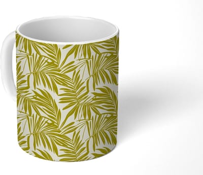 Mok - Koffiemok - Palmblad - Patroon - Groen - Mokken - 350 ML - Beker - Koffiemokken - Theemok