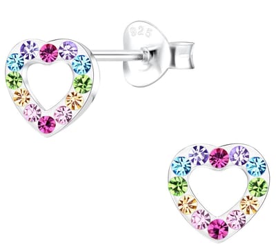 Joy|S - Zilveren hartje oorbellen - zilver met kristalletjes - 6 x 7 mm - kinderoorbellen - t62