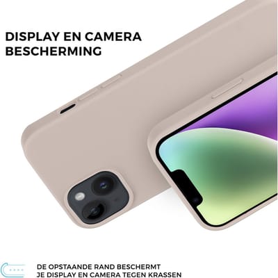Mobiparts Silicone Cover hoesje geschikt voor Apple iPhone 14 Plus met 1 Screenprotector van Gehard Glas - Roze/Beige
