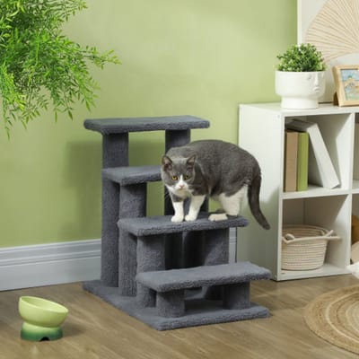 Dierentrap Kattentrap Hondentrap 4 treden Grijs 63.5x43x60cm voor katten en honden, ideaal voor senioren & kleine dieren