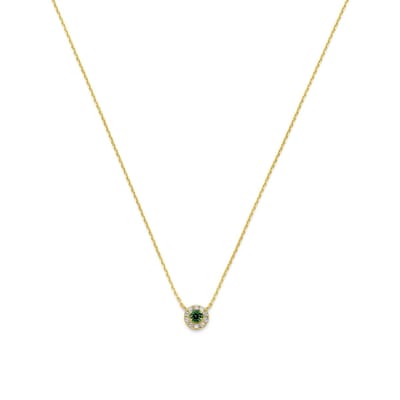 9NBG-0982 - New Bling - Ronde ketting met witte en groene zirkonia - 14kt geelgoud - 43 cm, 5.6 mm