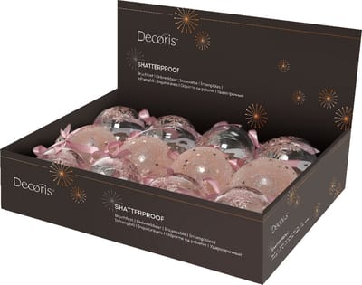 Decoris kerstballen kunststof roze 8cm - set van 12 onbreekbaar glitter.