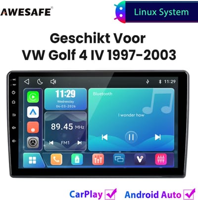 Awesafe Autoradio - Geschikt Voor Volkswagen VW Golf 4 IV 1997 t/m 2003 - Draadloos Carplay Android Auto - Linux systeem - Touchscreen - Bluetooth Wifi - 1997 1998 1999 2000 2001 2002 2003