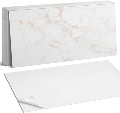 Coloray Plaktegels - Elegant marmerpatroon Zelfklevende Wandtegels - 40 cm x 20 cm - Wit Plaktegels - 10 stuks - Rechthoek PVC Tegels - Plaktegels Badkamer - Vloertegels Zelfklevend - Vinyltegels Vloer Zelfklevend - Portugese Tegels