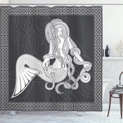 ABAKUHAUS douchegordijn – Retro – Polyester Bruin-Wit 175x200