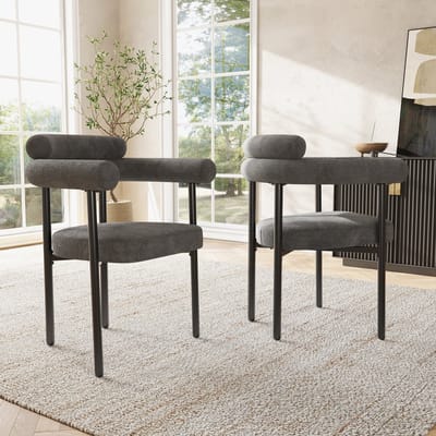 Eetkamerstoelen Set van 2 - Moderne eetkamerstoel - Donkergrijs -Comfortabele stoel - Ronde zitting stoel - Stoel voor eetkamer woonkamer kantoor - Luxe stoel - Gestoffeerde stoel - Gouden stoelpoten - Keukenstoel - Moderne designstoel