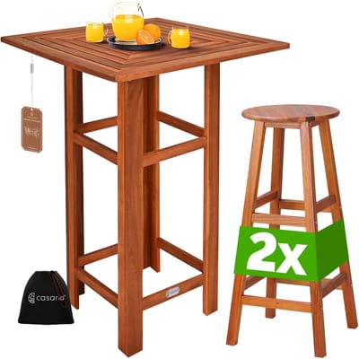 CASARIA Tuinbarset - 1 Hoge Bartafel & 2 Barkrukken - Acacia Hout