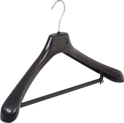 De Kledinghanger Gigant - Mantelhanger - Kostuumhanger - Jassenhanger - Volwassenen - LS48 - 50 Stuks - Kunststof - Zwart - Gebogen Model - Schouderverbreding 5 cm - Broeklat - 48 cm - Kledinghanger - Kleerhanger - LS-Serie (LS48/B_00/50)
