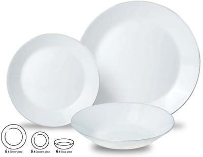 Kinghoff Serviesset – 18 delig Bordenset - Servies 6 persoons -Tijdloze Elegantie met Zilveren Accenten