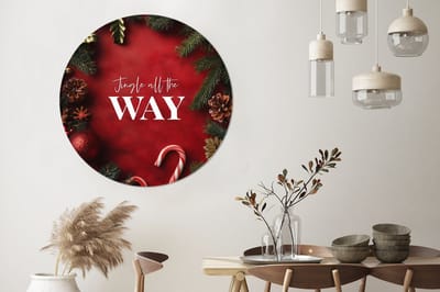 WallCircle - Wandcirkel - Muurcirkel - Kerst - Quote - Rood - Kerstballen - Aluminium - Dibond - 120x120 cm - Binnen en Buiten XXL